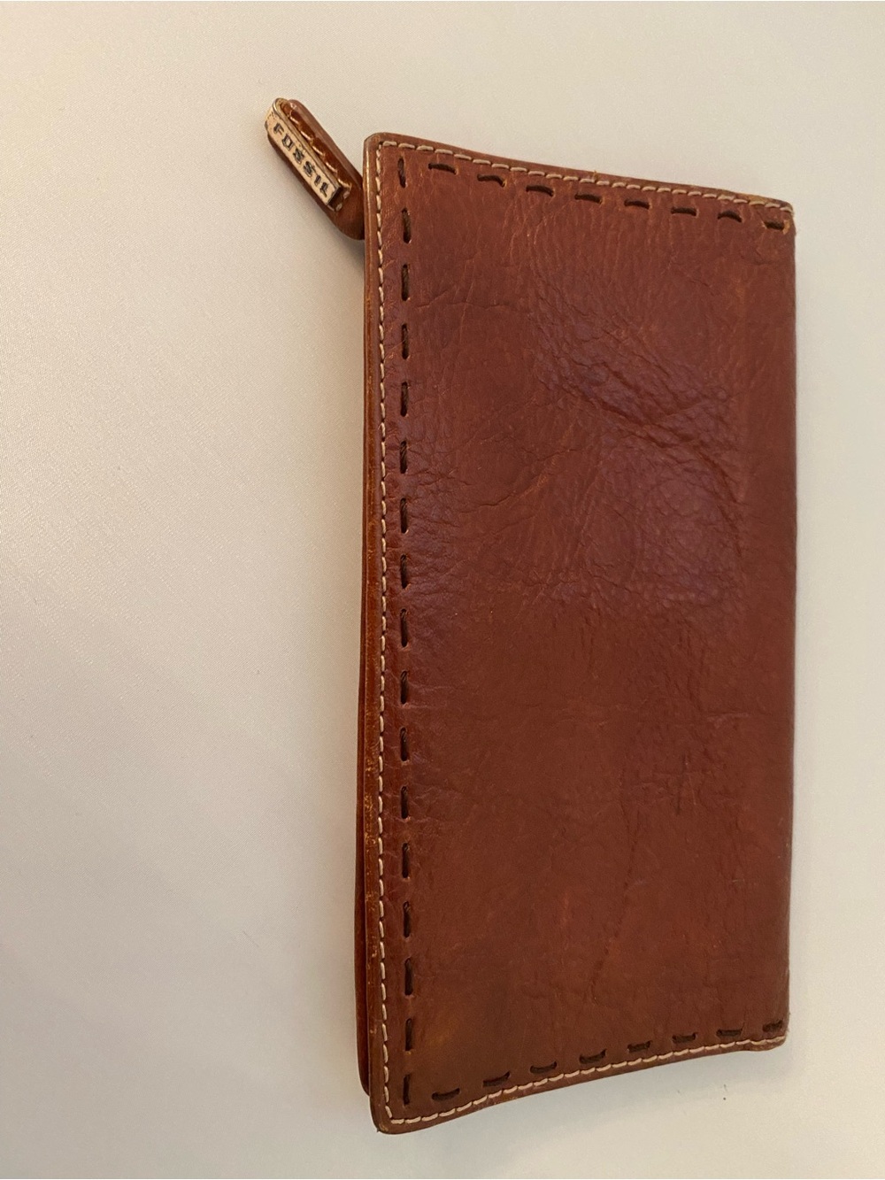 Vintage Fossil Brown Leather Zip Wallet